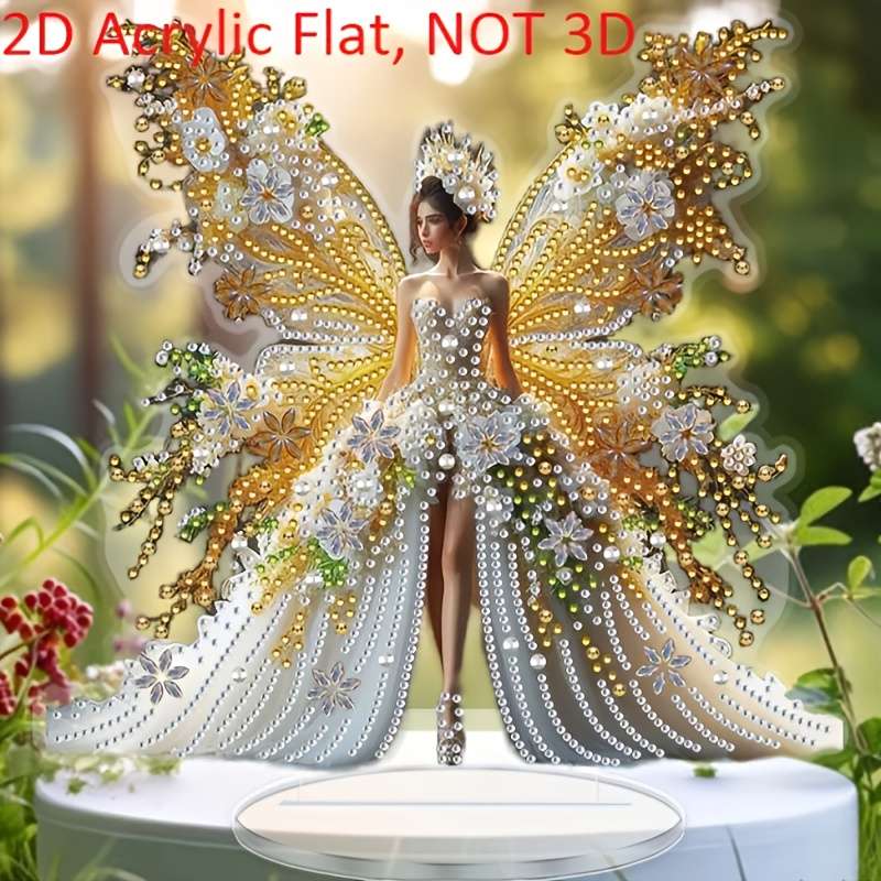 1pc 2D Flat   Butterfly Bride Acrylic Tabletop Decor Elegant Fairy with Glowing Orbs Floral P
