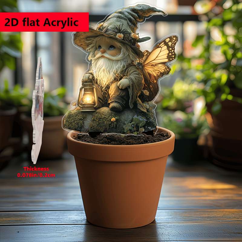 1pc 2D Flat  Acrylic Fairy Garden Gnome with Butterfly Wings Whimsical