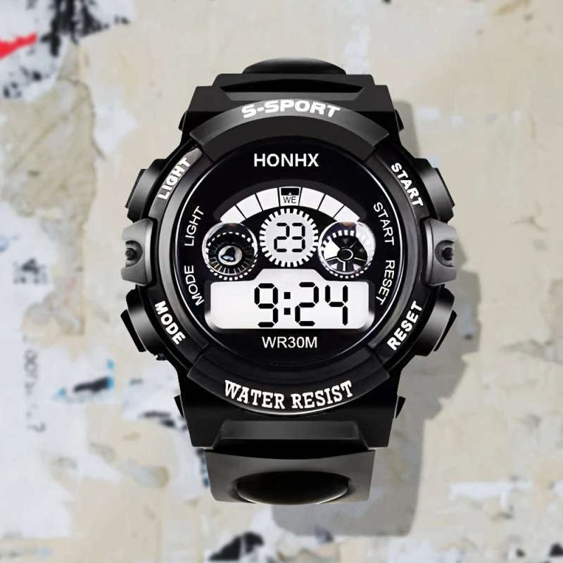 1pc Digital Sports Watch for Boys Casual Style Water Resist Electronic Movement Digital Display Plas