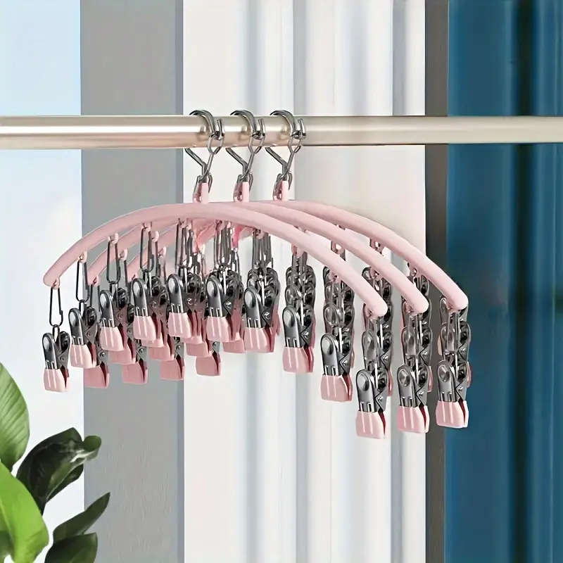 1pc Premium Pink Stainless Steel Pants Hanger with 10 Clips - Space-Saving Rust-Resistant