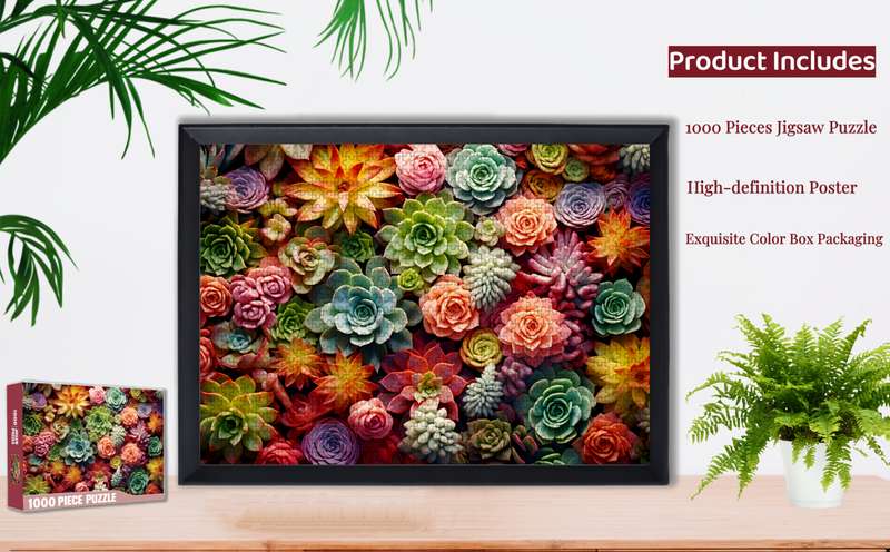 1000pcs Succulent Plants Jigsaw Puzzle for Adults Vibrant Colorful Family Puzzle T