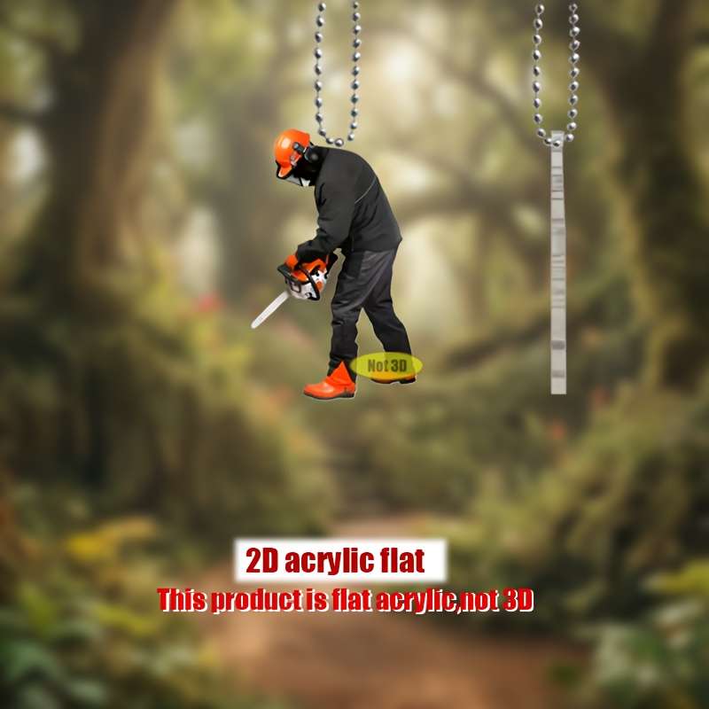 1pc 2D Flat  Acrylic  Design Pendant Worker Using Chainsaw Themed Durable with Chain fo