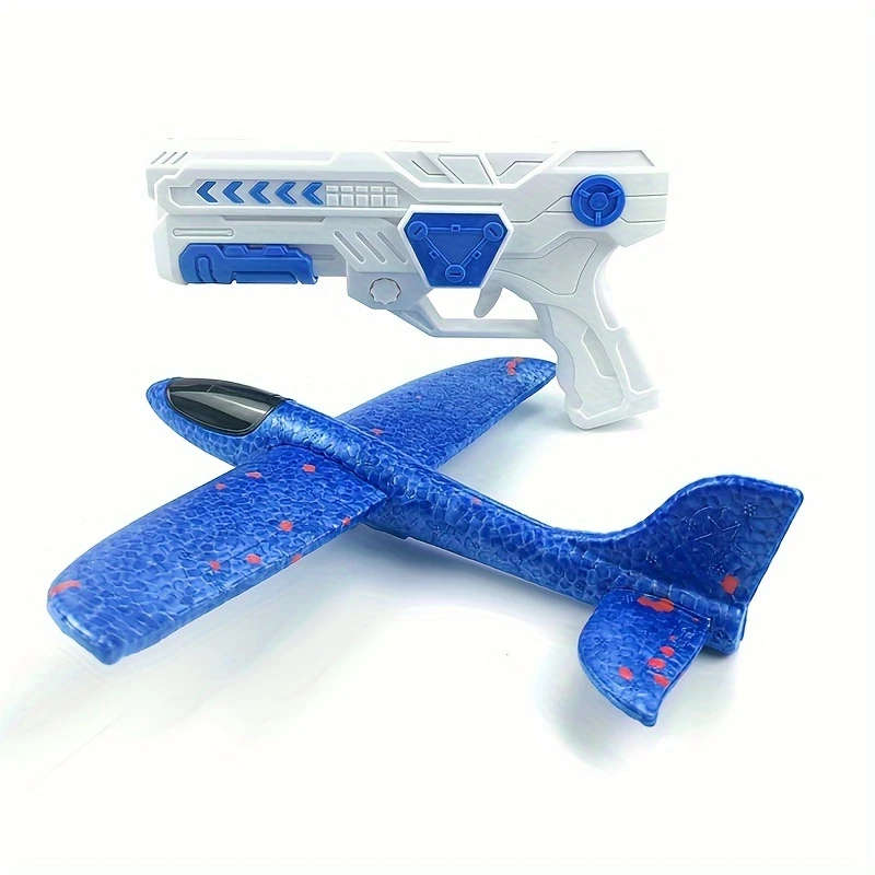1pc Kids' Foam Airplane Launcher Outdoor Toy for Interactive Play Blue and White Design