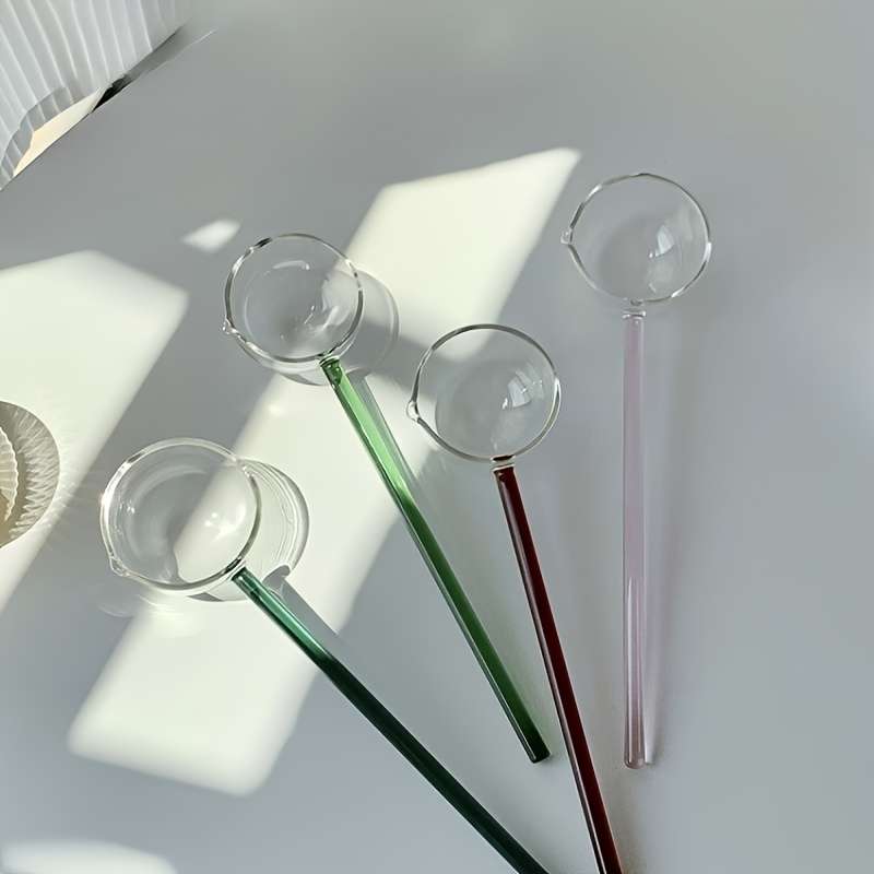 1pc Colorful Transparent Long Handle Glass Spoon High Borosilicate Heat Resistant Dessert Spoon