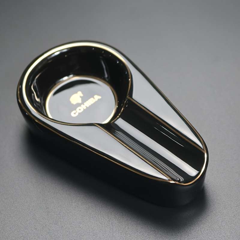 1pc Elegant Ceramic Cigar Ashtray with Golden Accents Portable Round Design for Home Use Ideal