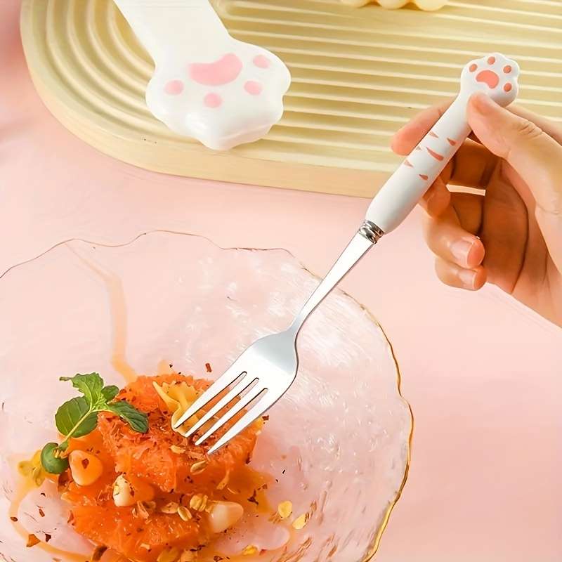 1pc Cat Claw Design Stainless Steel Cutlery Setm Cute Cat's Paw Cutlery Set with Storage Box