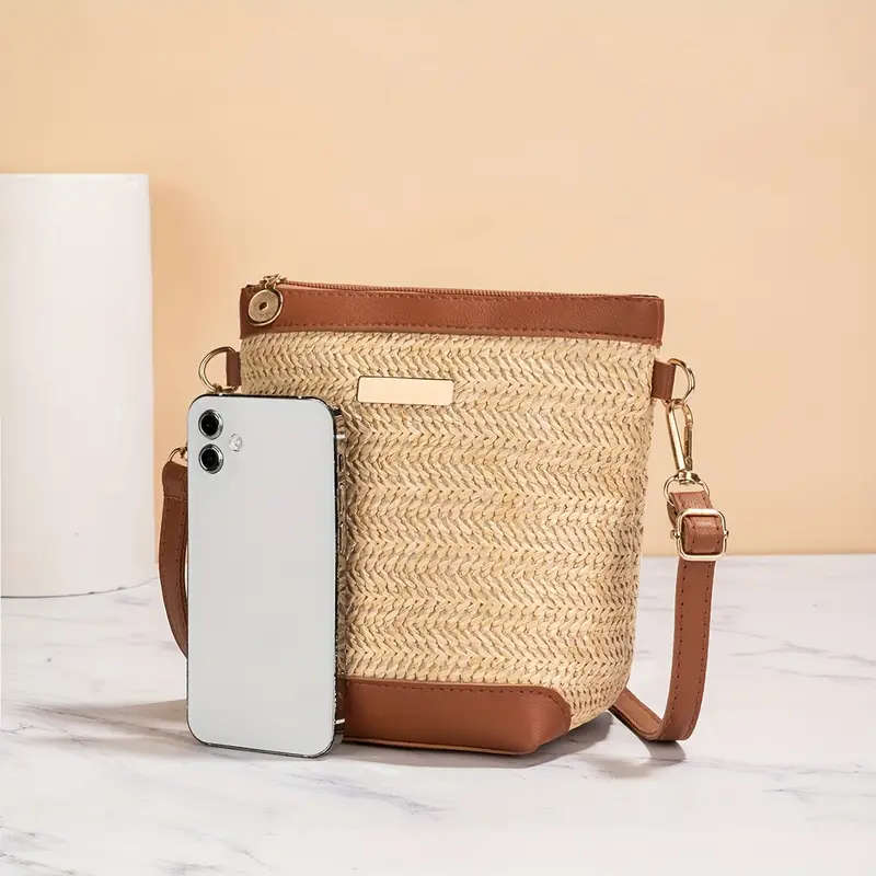 1pc Woven Crossbody Bag for Women Faux Leather Geometric Quilted Pattern Polyester Lined