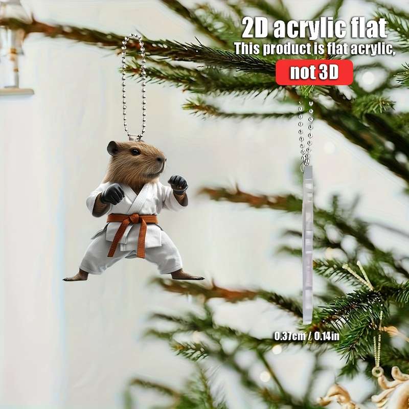 1pc 2D Flat   Taekwondo Capybara Acrylic Hanging Charm  Martial Arts Design with Karat