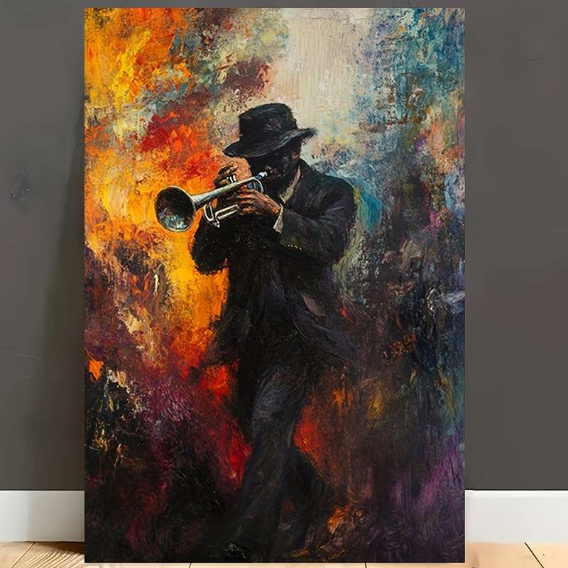 1pc  Frameless Canvas Poster 30.48x45.72cm Abstract Painting of a Jazz Musician Playing a Trum
