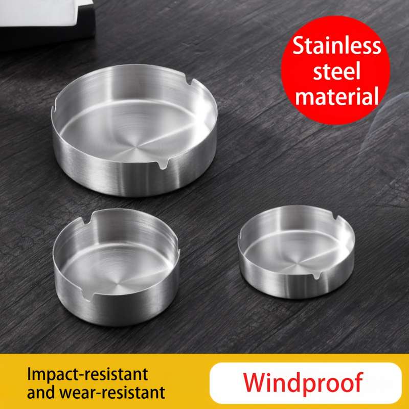 3pcs Stainless Steel Windproof Ashtray Shock-Resistant and Wear-Resistant Easy to Clean