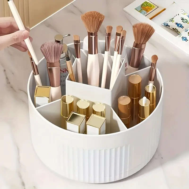 1pc Deluxe Rotating Cosmetic Organizer 360-Degree Multi-Functional Makeup Storage Case Polished Plas