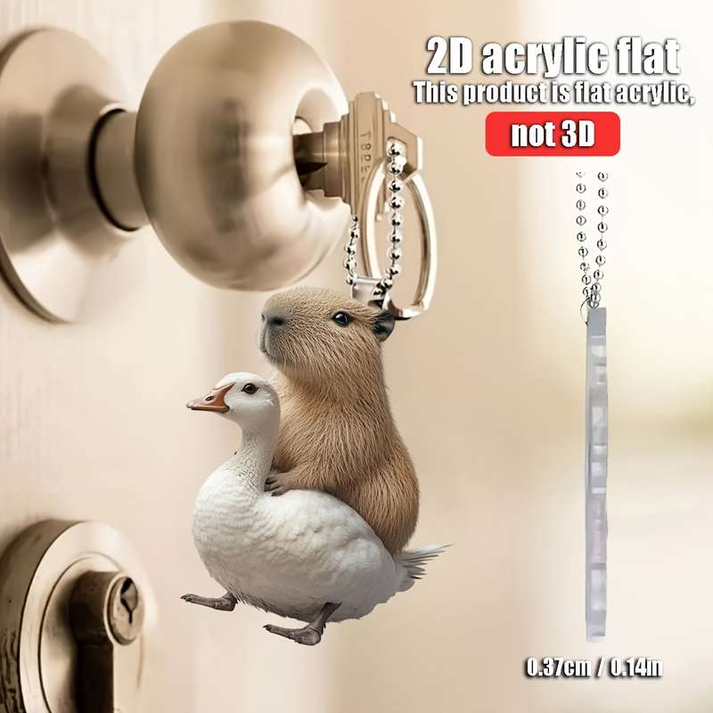 1pc 2D Flat   Capybara Riding Goose Acrylic Hanging Ornament  Design for Car Rearview