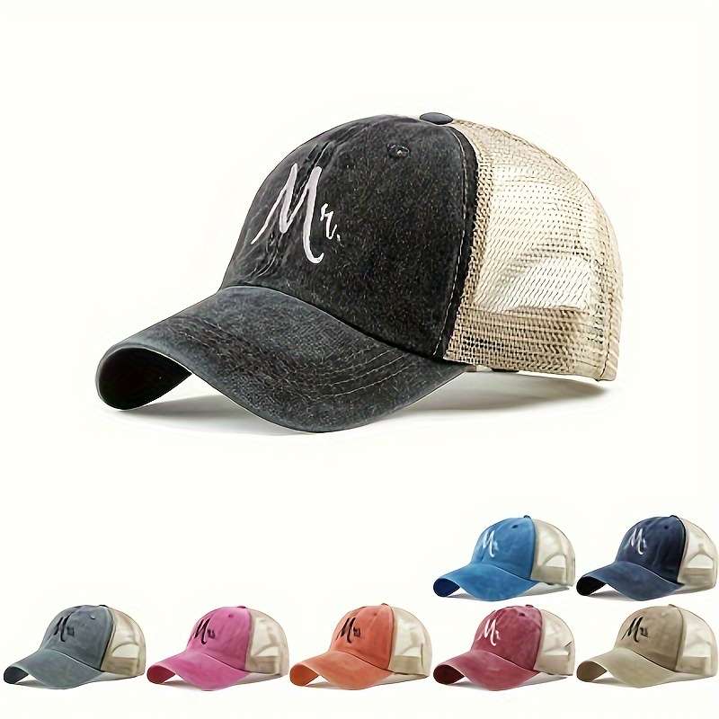 1pc Vintage Washed Baseball Cap with Embroidered Logo Breathable Adjustable Trucker Hat for All Se
