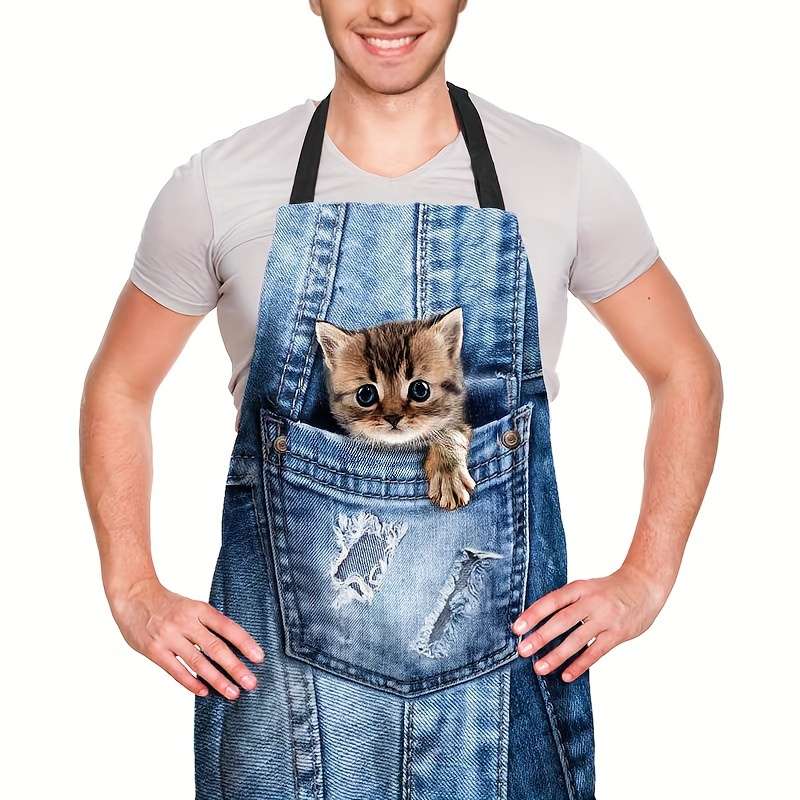 1pc Cute Kitten Polyester Apron Woven Polyester 100.00% Material 150 g O Fabric Weight for M