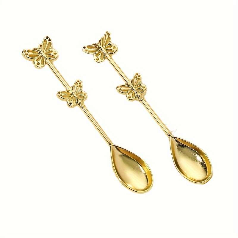 2pcs Golden Butterfly Dessert Coffee Spoons Elegant Metal Stirring Spoons with Polka Dot Gi