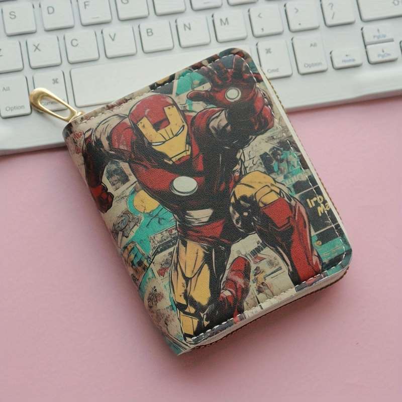 1pc Marvel Iron for Man Wallet Large Capacity Coin Purse with Multiple Compartments Zipper Closu