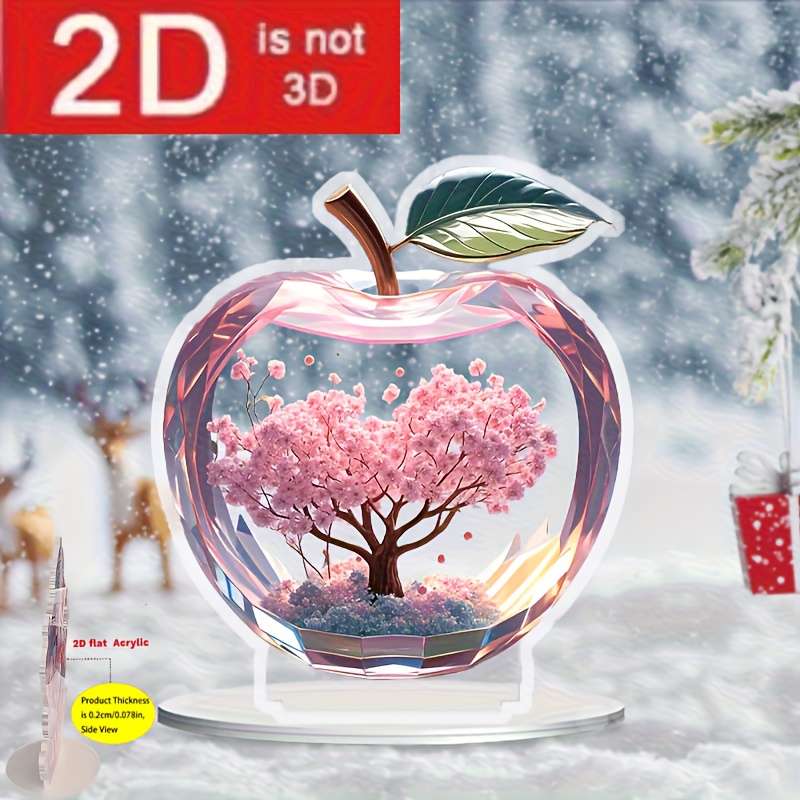 1pc 2D Flat    Acrylic Apple Shape Ornament with Sakura Design Transparent Pink Flower