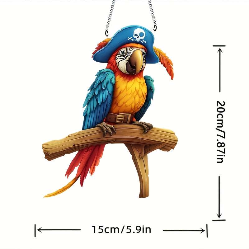 1pc 2D Flat  Bohemian  Pirate Parrot Hanging Decor Colorful Acrylic Bird Ornament with Wooden P