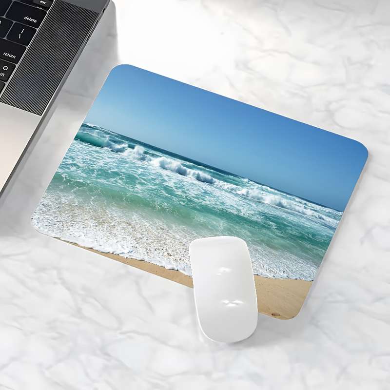 1pc Tropical Beach Mouse Pad with Non-Slip Rubber Base Waterproof Washable 1.5mm Thick