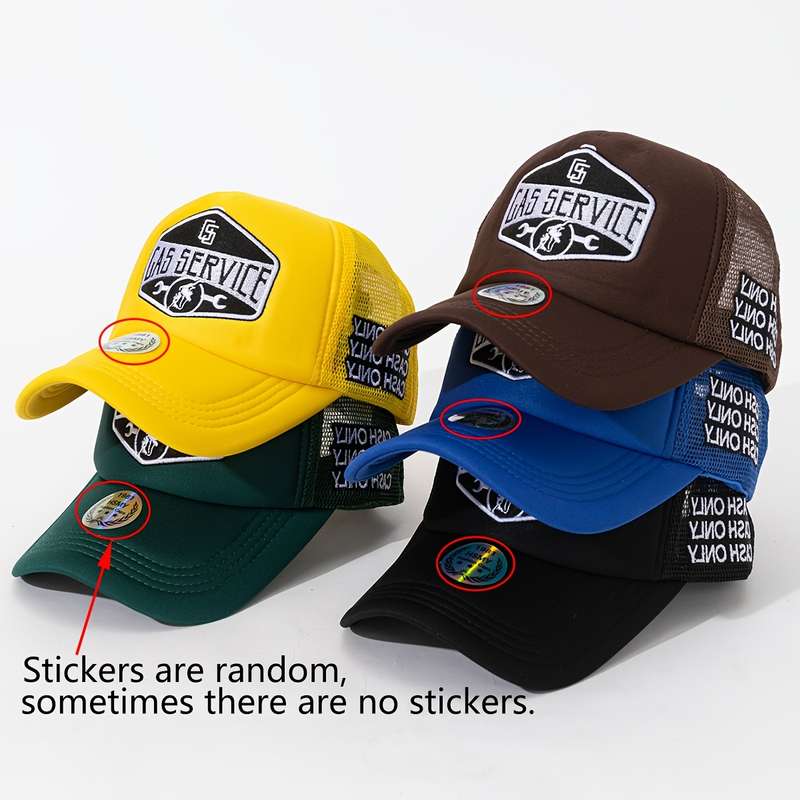 1pc "GAS SERVICE" Embroidered Logo Trucker Cap with Breathable Mesh Back a Casual Sunshade Hat for