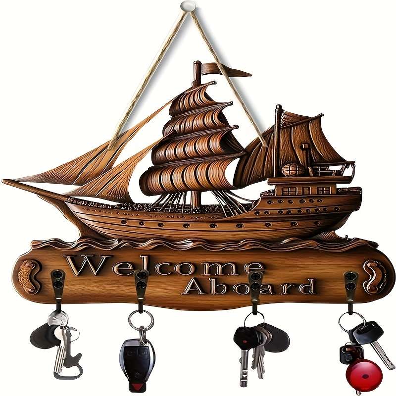 1pc sailboat sailing theme home wooden key hanger key storage with hooks multi-functional artisti
