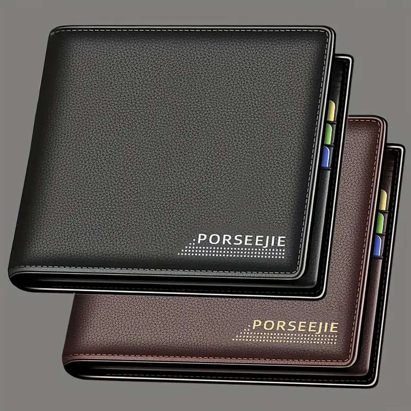 1pc Men'S Slim Casual Faux Leather Wallet Short Bifold with Multiple Card Slots Large Capacity Trave