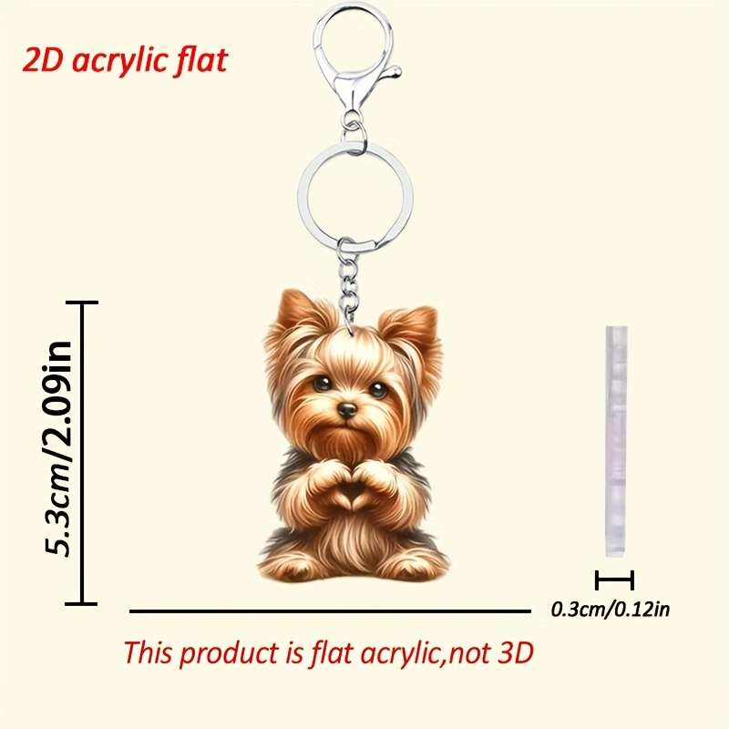 1pc 2D Flat   Cute Yorkshire Terrier Love Heart Pattern Keychain Novel Acrylic Design Key Chain