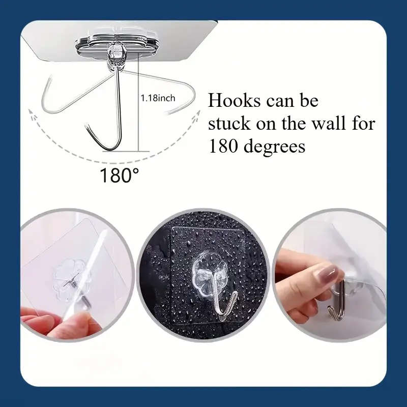10 Piece Wall Hooks - Casual Style Plastic Utility Hook Set for Keys Hats Towels Easy to Install
