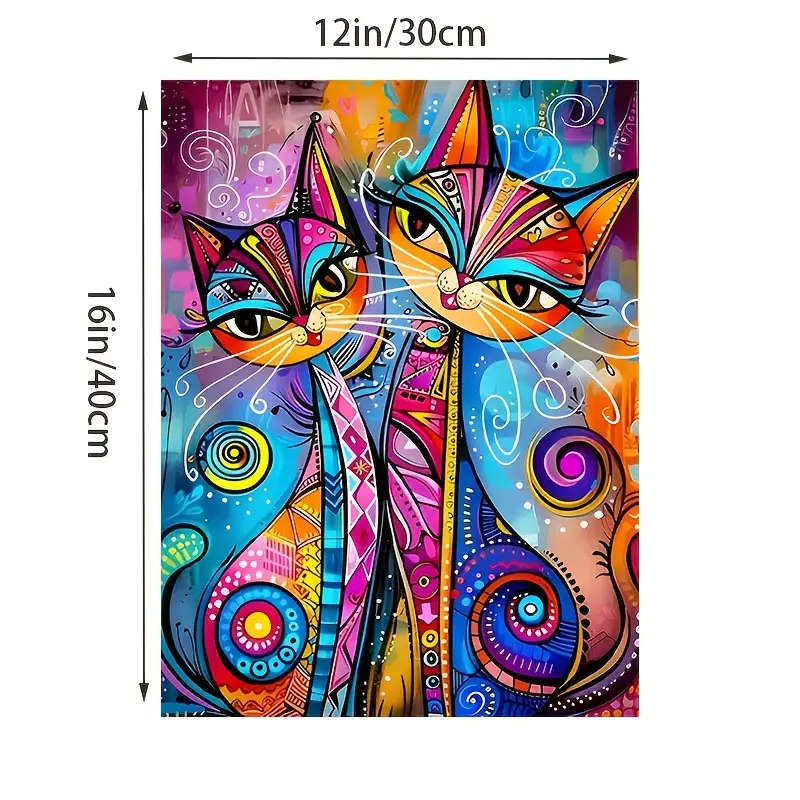 1pc Colorful Abstract Cat Canvas Art Print 30.48x40.64cm Frameless Modern Wall Decor for Living Room