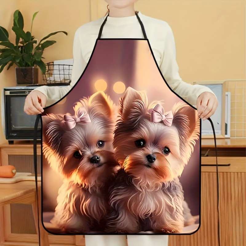 1pc Pet Dog Print Polyester Apron Sleeveless Colorful Kitchen Cleaning Bib