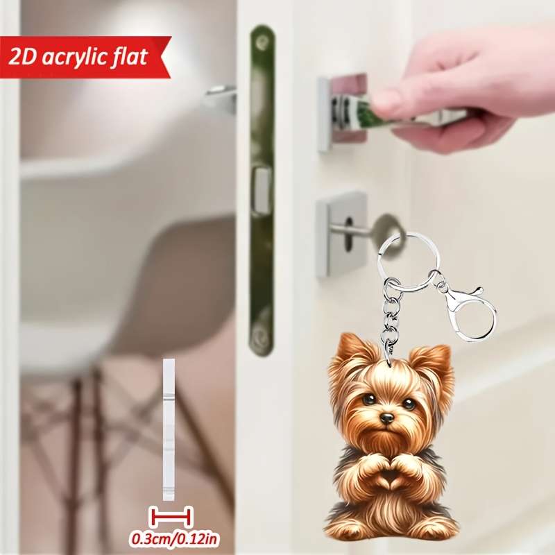 1pc 2D Flat   Cute Yorkshire Terrier Love Heart Pattern Keychain Novel Acrylic Design Key Chain
