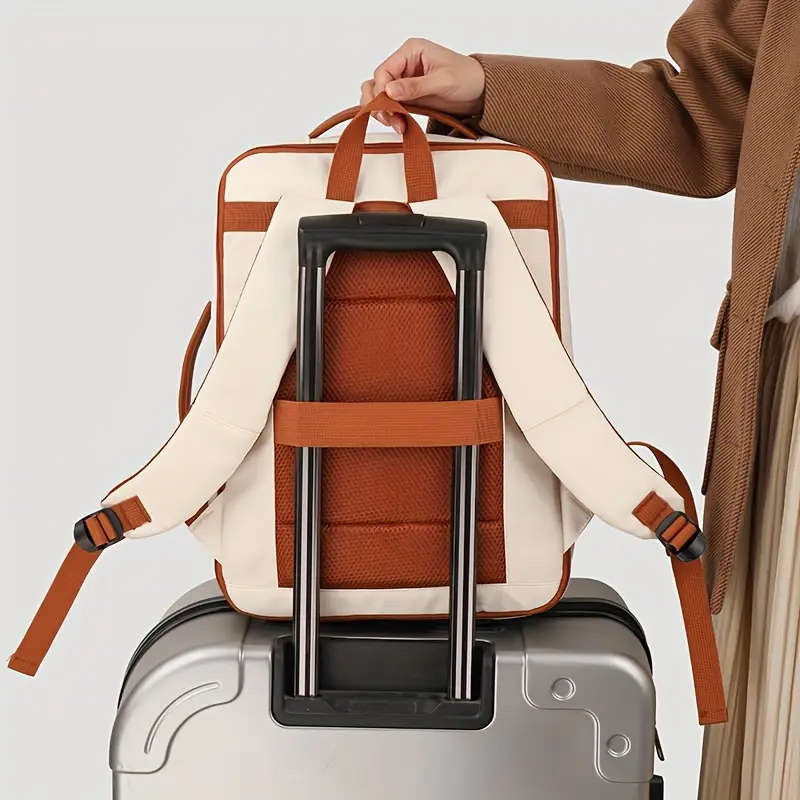 4pcs Set Expandable Nylon Business Backpack Solid Color Waterproof Zipper Closure
