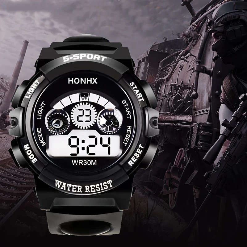 1pc Digital Sports Watch for Boys Casual Style Water Resist Electronic Movement Digital Display Plas