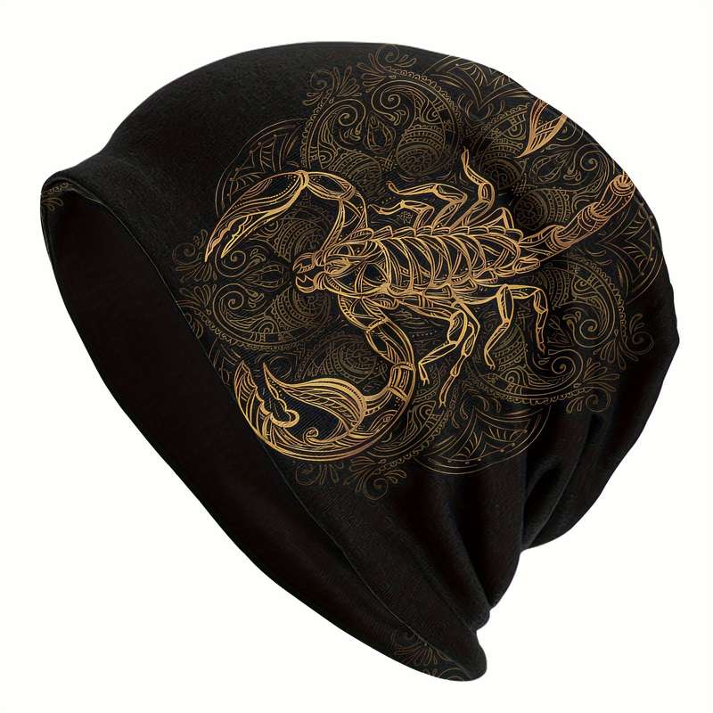 1pc Vintage Scorpion Skull Beanie Lightweight Polyester Spandex Blend Perfect for Outdoor Acti