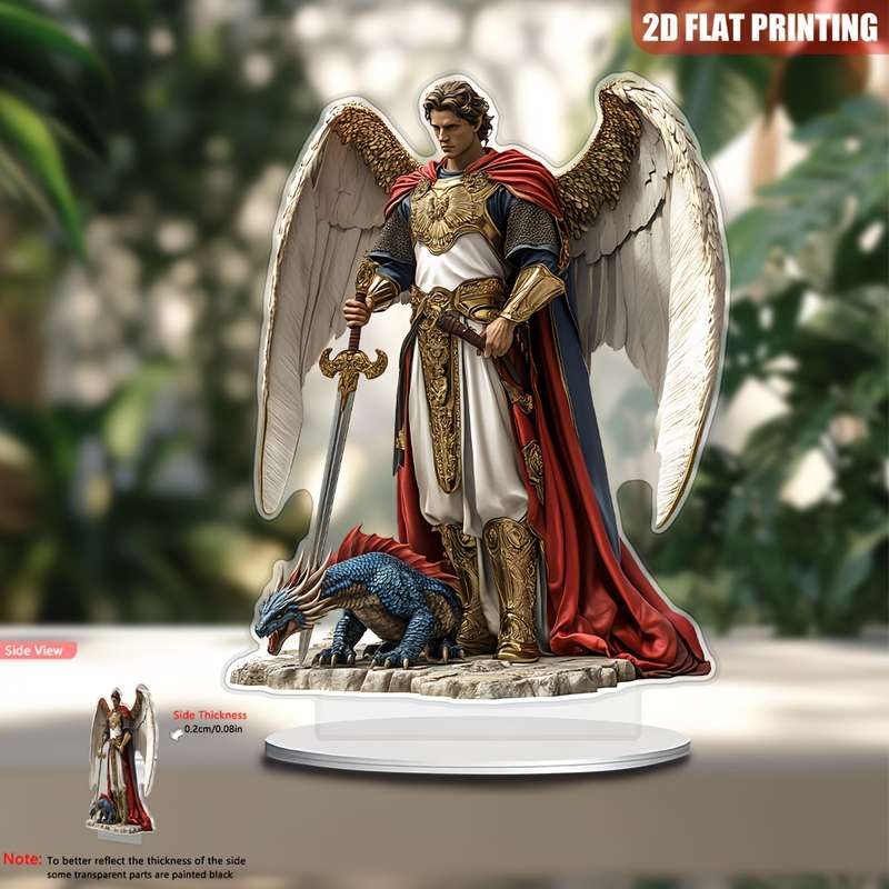 1pc 2D Flat  Printing Angel Dragon Acrylic Desktop Decor 21cmX16cm Elegant Angel with Sword