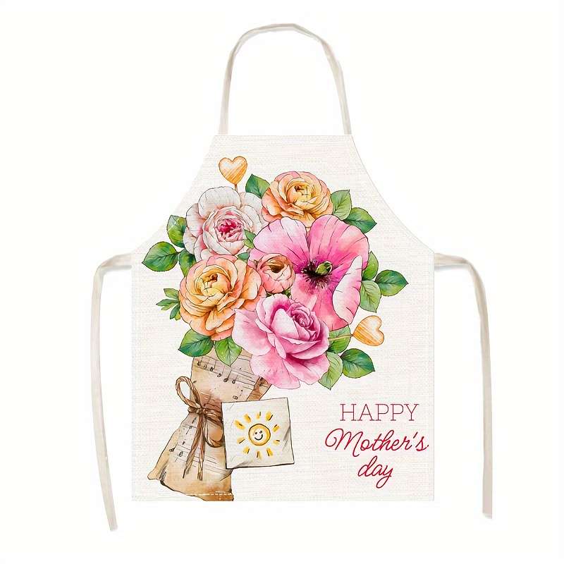 1pc Creative Simple Mother's Day Alphabet Flower Print Apron Mother's Day Gift Outdoor BBQ Apro