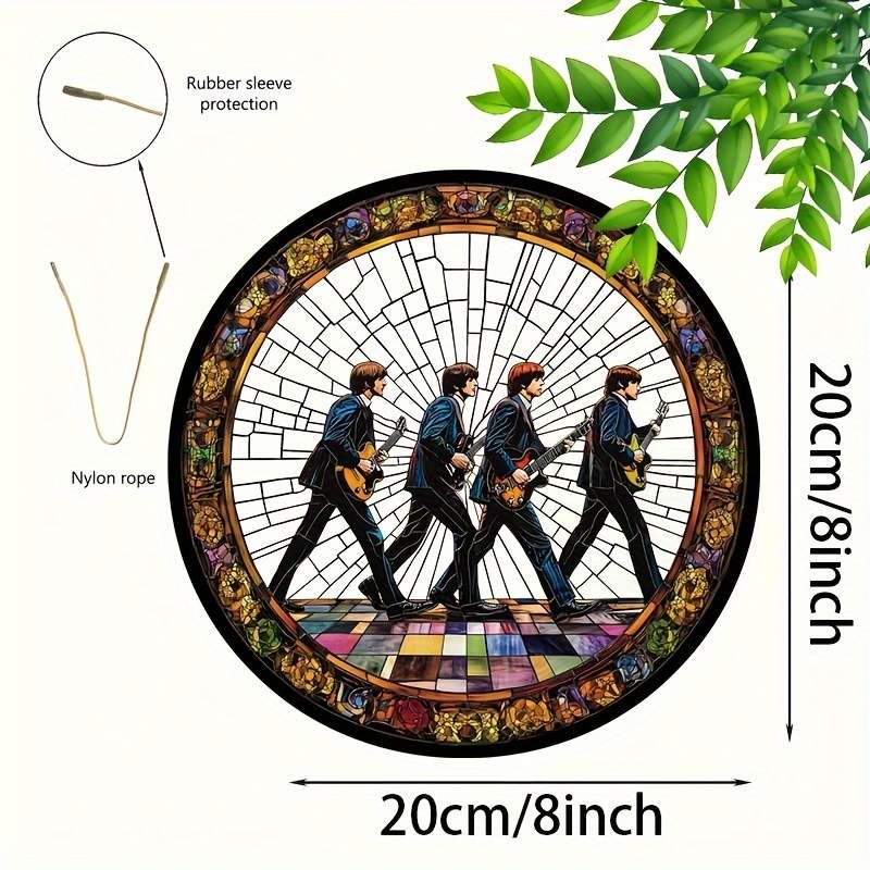 1pc 2D Flat 20.32cm Round Acrylic Sun Catcher with Stained Glass Style Iconic Beatles Design Vi