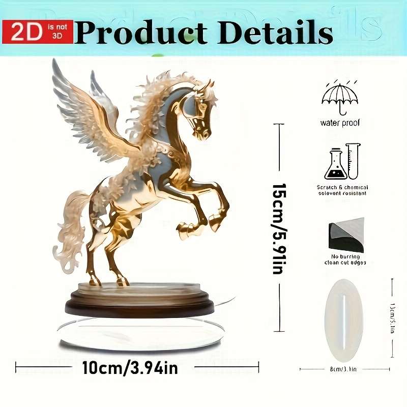 1pc 2D Flat   Acrylic Horse with Wings Decoration Fashionable Animal Theme Design Suitabl