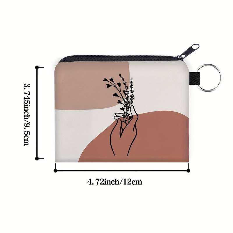 1pc Geometric Print Zipper Coin Purse Lightweight Compact Wallet with Keychain Machine-Washable
