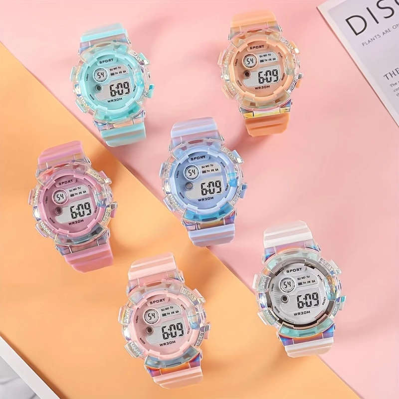 1pc Sport Style Digital Wrist Watches with Stopwatch Date Round Face Electronic Movement Silica Gel