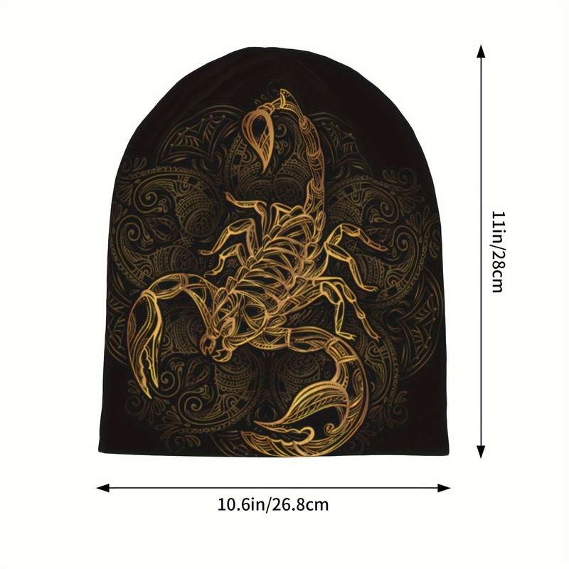 1pc Vintage Scorpion Skull Beanie Lightweight Polyester Spandex Blend Perfect for Outdoor Acti