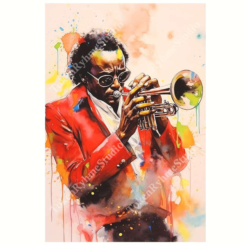 1pc  Miles Davis Frameless Canvas Print 30.48x45.72cm Jazz Musician Wall Art Vibrant Colorfu