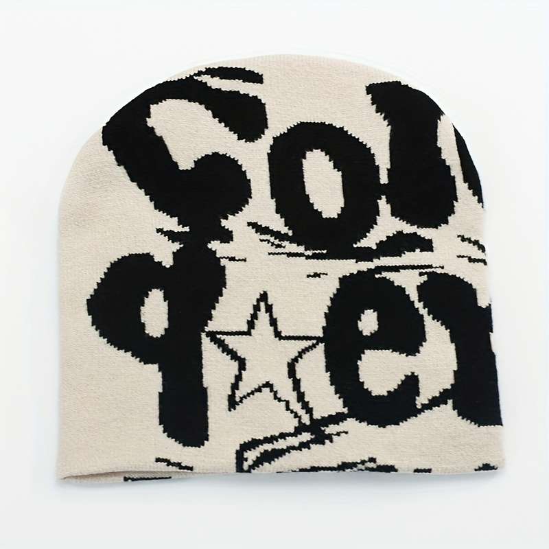 1pc Unisex Knit Beanie Trendy cope Letter Design Windproof Street Style Hat for All Season