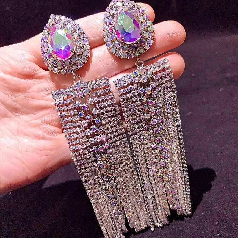5 Pairs/Pack Luxury Synthetic Zircon Inlaid Copper Long Women's Earrings