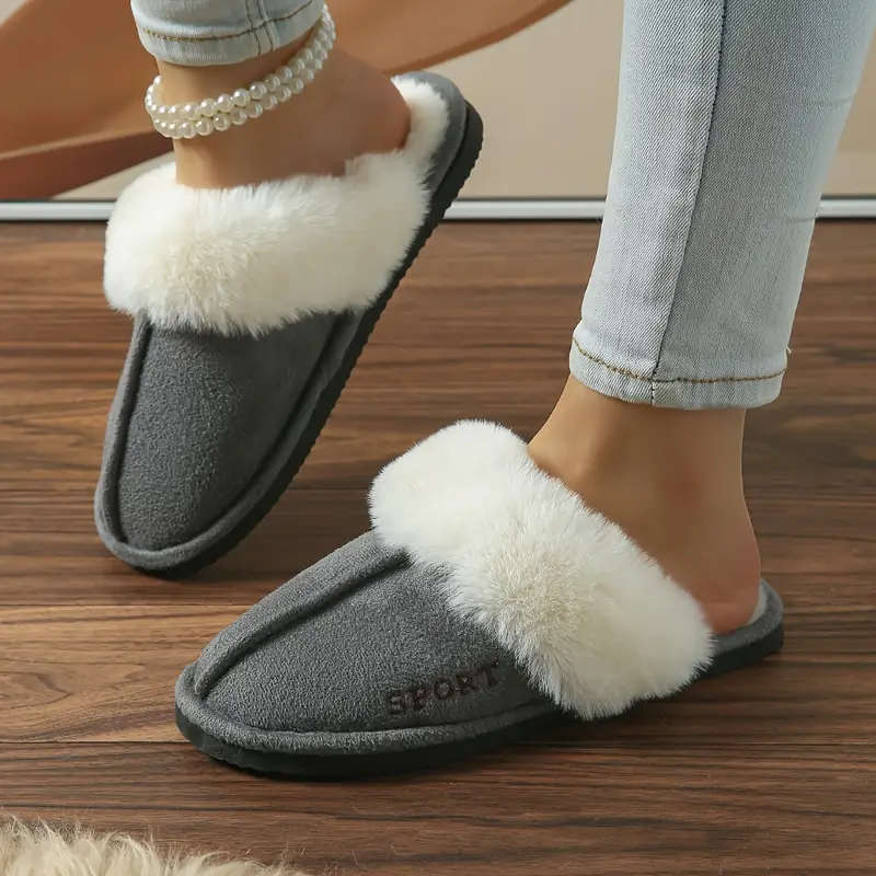 Cozy Women's Slippers - Adjustable Toe, Warm Plush Lining, Fluffy Striped Design