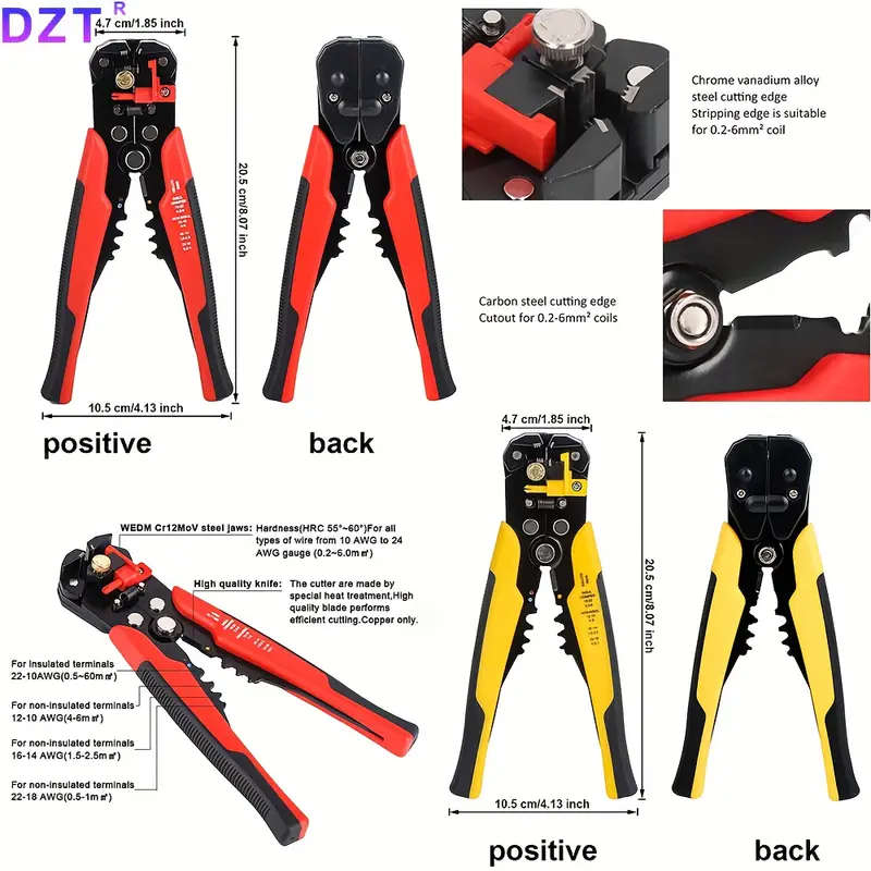 1pc Multi-Functional Automatic Wire Stripper Self-Adjusting Cable Cutter with Comfort Grip Handles