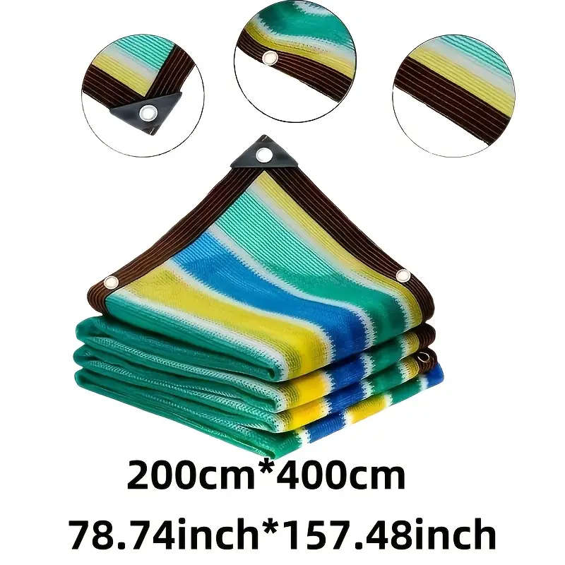 1pc Colorful Striped High-Density Breathable Sun Shade Net Size 200x400cm Durable Plastic Outdoor