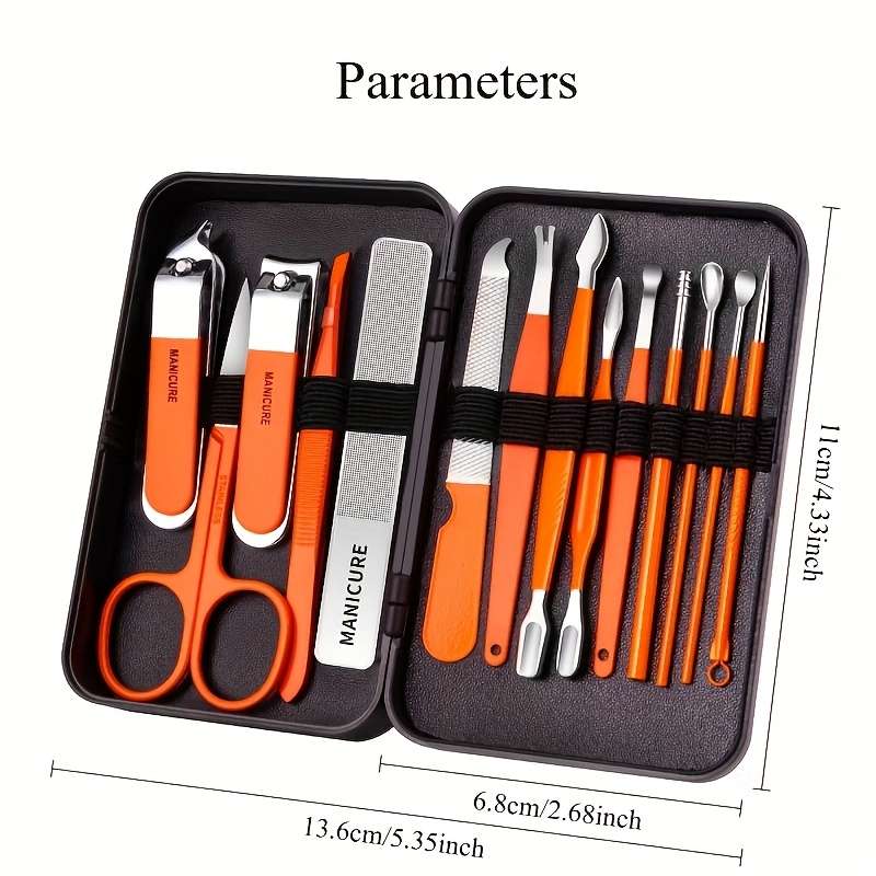14pcs Stainless Steel Nail Care Set Featuring Modern Manicure And Pedicure Tools Including Con