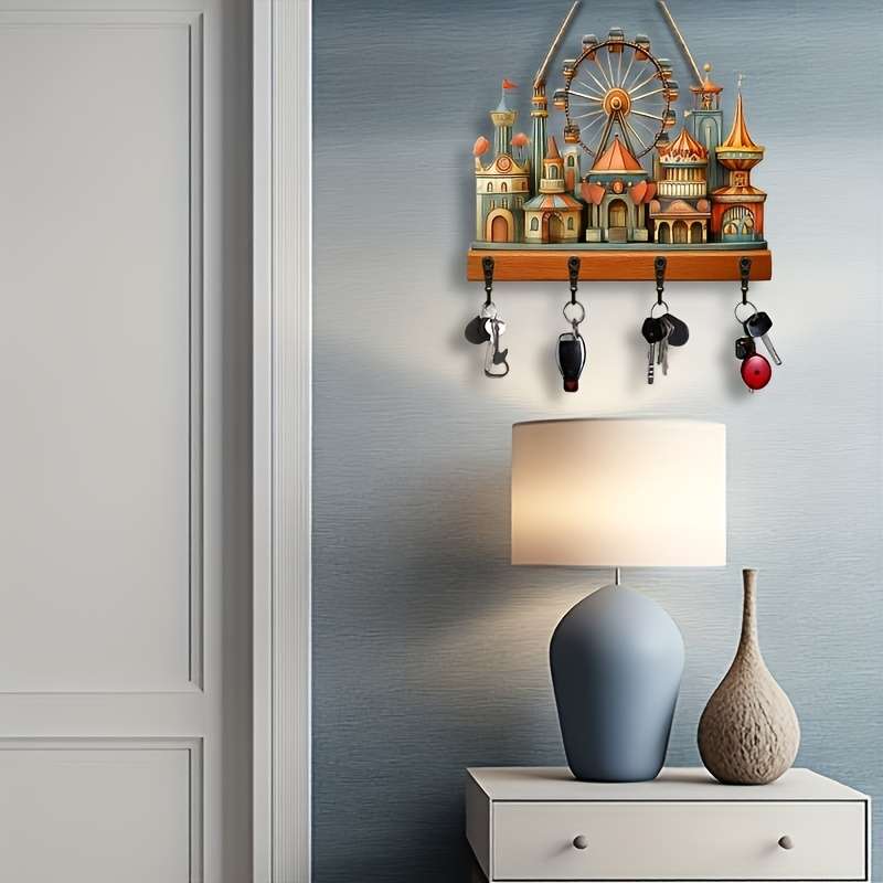 1pc Amusement Park ferris wheel home wooden key hanger key storage with hooks four-season multi-f