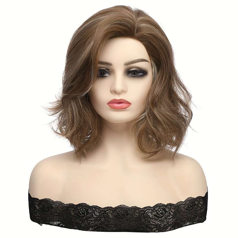 1Pc Brown With Golden Highlights 30.48cm Fashion Design Wig